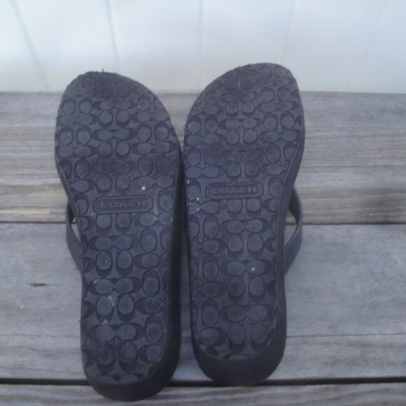 Coach Sandals Wedge 2" Heel Platform Black with Polka Dots inside - Picture 4 of 5